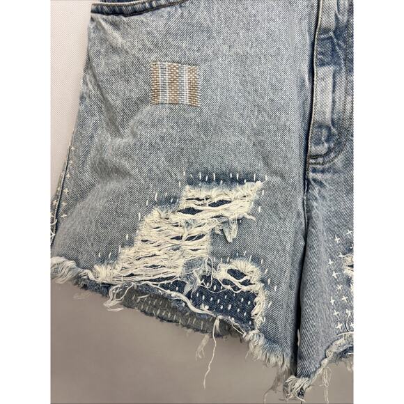 Sea New York Marion Mended Denim Shorts Blue Embroidered Shorts Size 4 - Picture 2 of 14